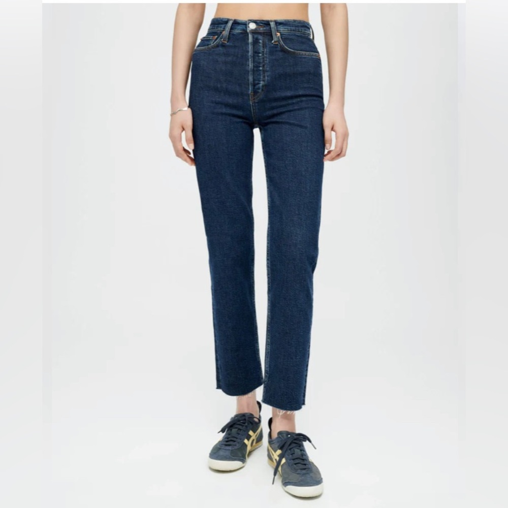 RE/DONE Ultra High Rise Stove Pipe Blue Jeans Frayed hem Raw hem Women’s size 25